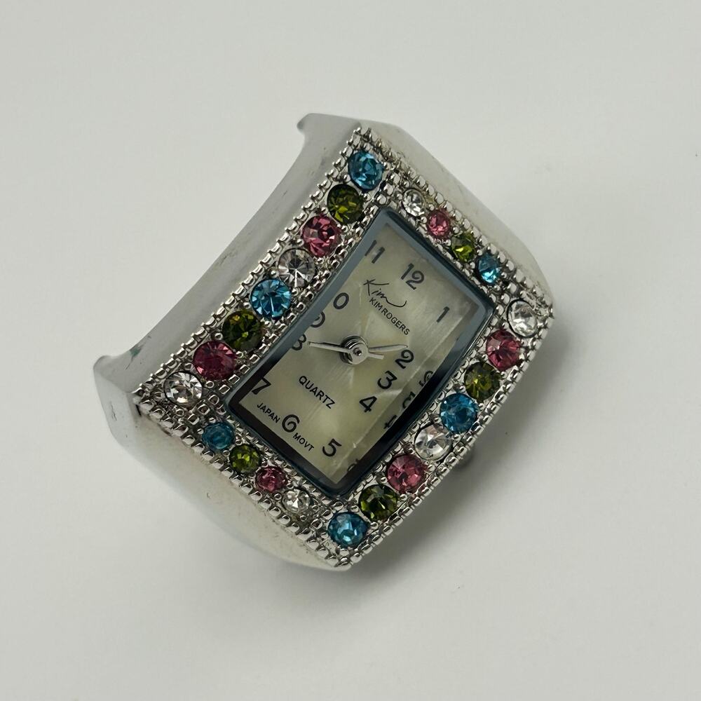 Kim Rogers Multi-colored Crystal Bezel Ring Watch Working New Battery - Picture 5 of 7